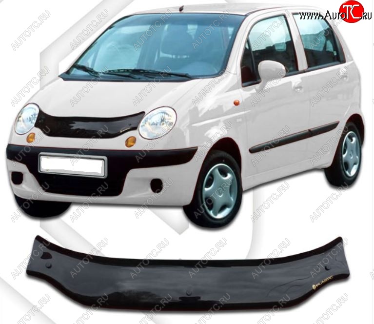 1 869 р. Дефлектор капота CA-Plastic Daewoo Matiz M150 рестайлинг (2000-2016) (Classic черный, Без надписи)  с доставкой в г. Керчь