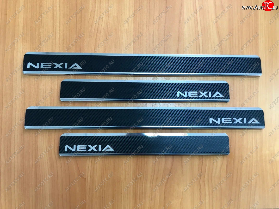 2 489 р. Накладки порожков салона INOX  Daewoo Nexia ( дорестайлинг,  рестайлинг) (1995-2015) (Нержавеющая сталь + карбон)  с доставкой в г. Керчь