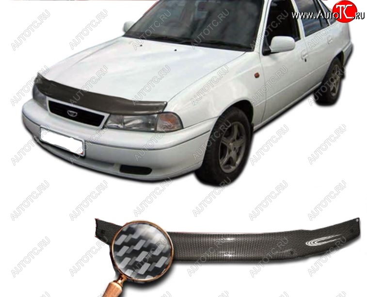 2 299 р. Дефлектор капота CA-Plastiс  Daewoo Nexia  дорестайлинг (1995-2008) (Шелкография карбон-серебро)  с доставкой в г. Керчь