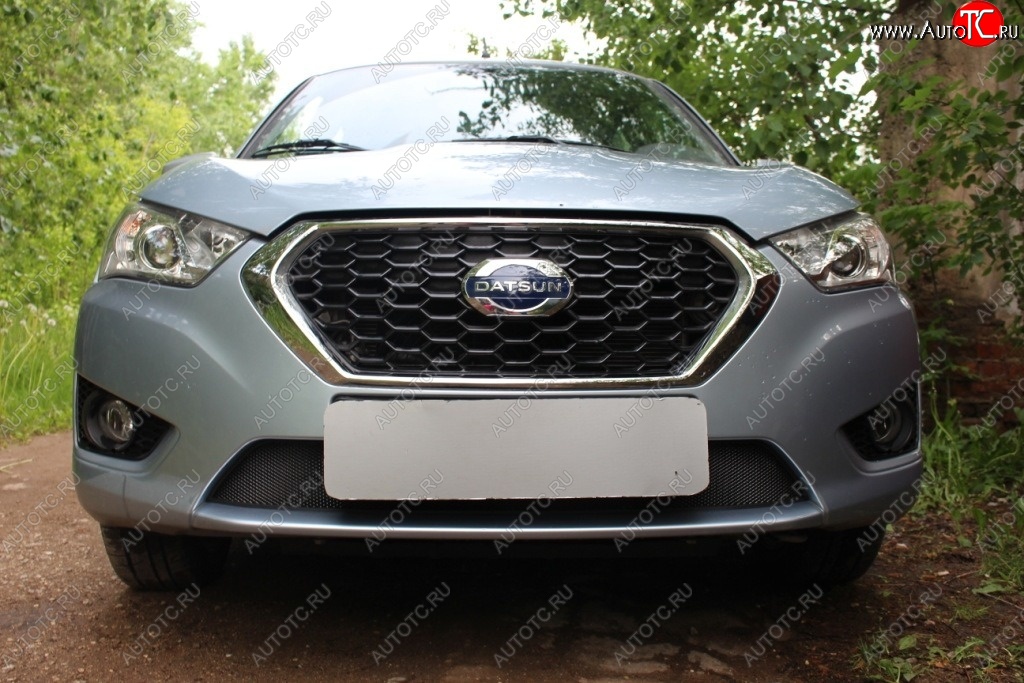 1 469 р. Защитная сетка на бампер Russtal (черная) Datsun mi-DO хэтчбэк (2014-2021)  с доставкой в г. Керчь