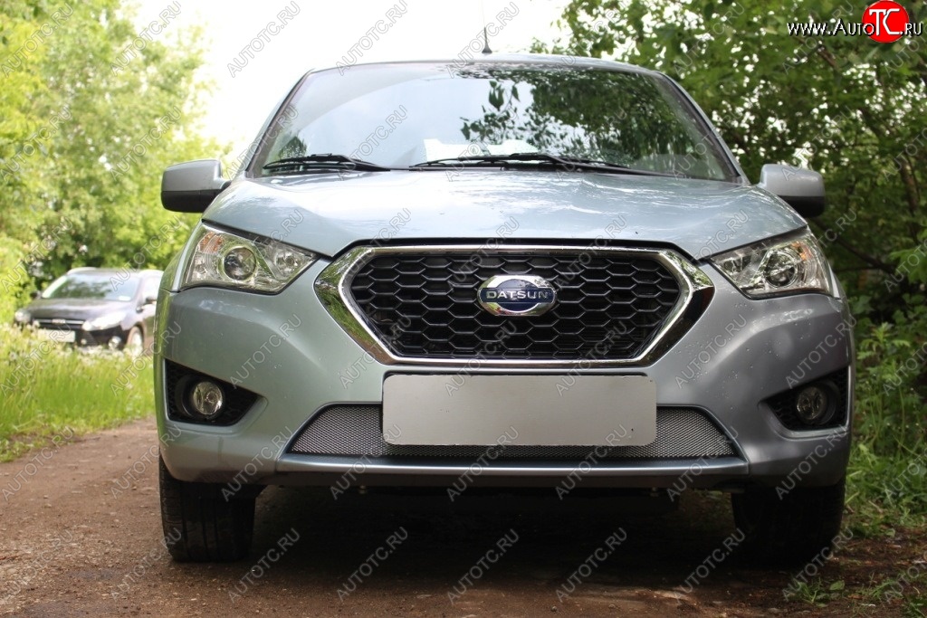 1 539 р. Защитная сетка на бампер Russtal (хром) Datsun mi-DO хэтчбэк (2014-2021)  с доставкой в г. Керчь