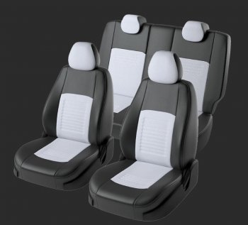 Чехлы для сидений Lord Autofashion Турин (экокожа, спинка и сиденье 60/40, 3 Г-образных подголовника) Datsun on-DO (2019-2021) седан рестайлинг (Черный, вставка белая)