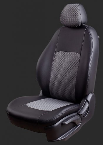 Чехлы для сидений Lord Autofashion Турин (экокожа/ жаккард, раздельные спинка и сиденье 60/40, 3 Г-образных подголовника) Datsun on-DO (2019-2021) седан рестайлинг (Черный, вставка Черный Тропик)
