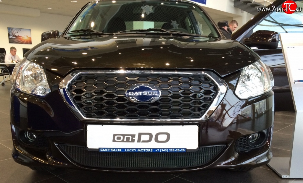 1 469 р. Сетка на бампер Russtal (черная) Datsun on-DO седан дорестайлинг (2014-2019)  с доставкой в г. Керчь