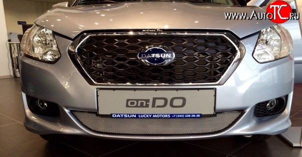 1 899 р. Сетка на бампер Russtal (хром) Datsun on-DO седан дорестайлинг (2014-2019)  с доставкой в г. Керчь