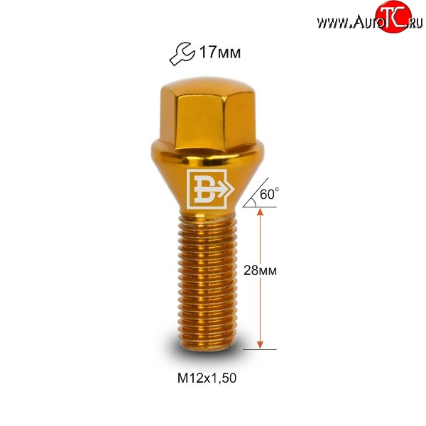129 р. Колёсный болт длиной 28 мм Вектор M12 1.5 28 под гаечный ключ (пос.место: конус)    с доставкой в г. Керчь
