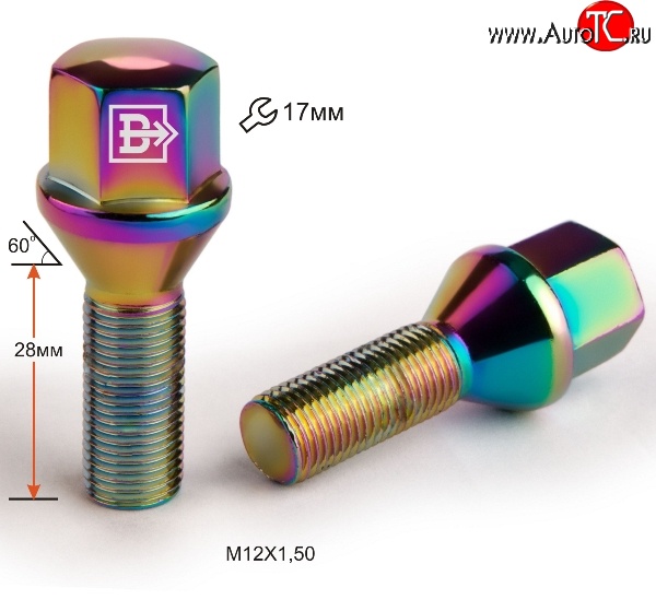 129 р. Колёсный болт длиной 28 мм Вектор M12 1.5 28 под гаечный ключ (пос.место: конус)    с доставкой в г. Керчь