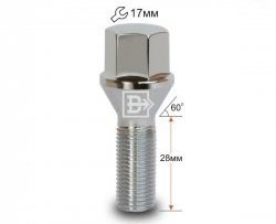 Колёсный болт длиной 28 мм Вектор M12 1.25 28 под гаечный ключ 