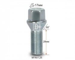 Колёсный болт длиной 28 мм Вектор M14 1.25 28 под гаечный ключ 