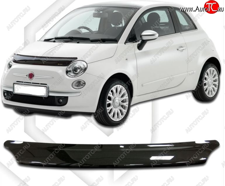 1 839 р. Дефлектор капота CA-Plastic  Fiat 500  312,FF (2007-2020) дорестайлинг хэтчбэк 3 дв., рестайлинг хэтчбэк 3 дв. (Classic черный, Без надписи)  с доставкой в г. Керчь