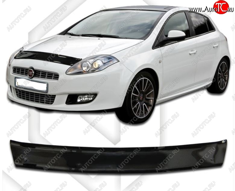 1 839 р. Дефлектор капота (левый руль) CA Plastic (черный) Fiat Bravo 198 хэтчбэк 3 дв. (2007-2015) (Classic черный, Без надписи)  с доставкой в г. Керчь