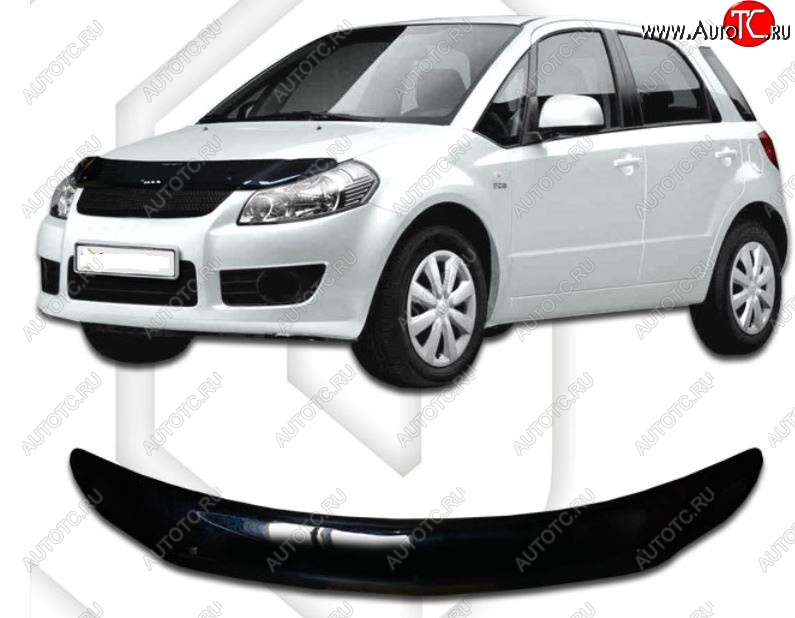 2 079 р. Дефлектор капота (левый руль) CA-Plastic Fiat Sedici (2005-2014) (серия Classic черный, Без надписи)  с доставкой в г. Керчь