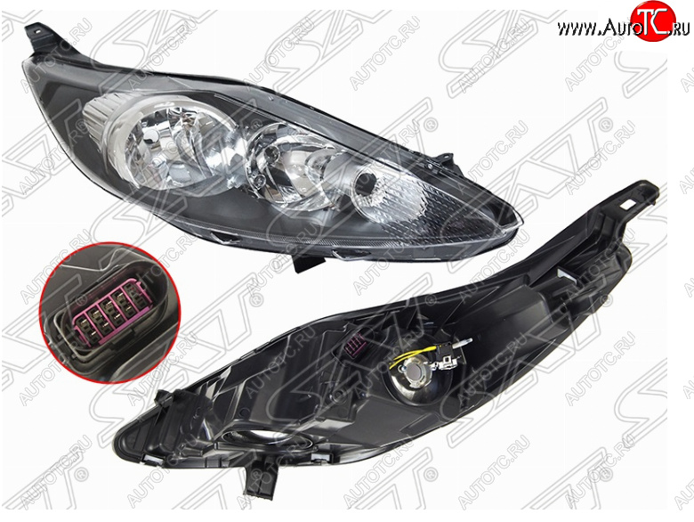7 749 р. Правая фара (чёрная, с корректором) SAT Ford Fiesta 6 хэтчбэк 3 дв. дорестайлинг (2008-2013)  с доставкой в г. Керчь