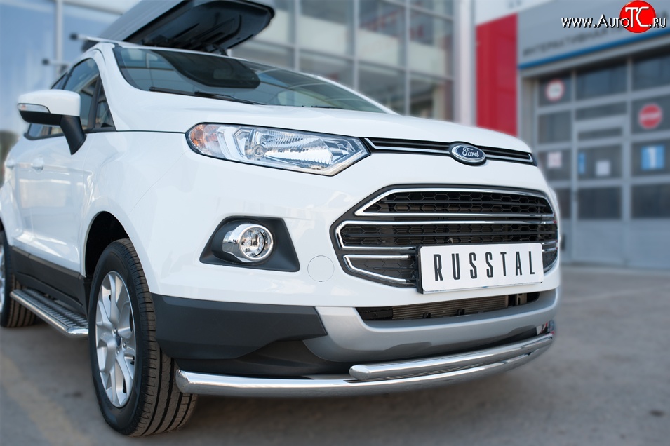 17 699 р. Защита переднего бампера (2 трубыØ63 и 42 мм, нержавейка) SLITKOFF Ford EcoSport дорестайлинг (2013-2019)  с доставкой в г. Керчь