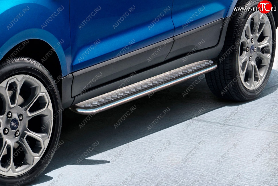 16 649 р. Защита порогов Slitkoff (d42, с листом) Ford EcoSport B515 рестайлинг (2017-2019) (Нержавейка)  с доставкой в г. Керчь