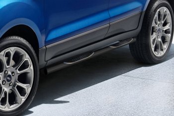 Защита порогов Slitkoff (d76 мм, с проступями) Ford EcoSport  B515 (2017-2019) рестайлинг (Сталь с полимерным покрытием. Цвет: чёрный)