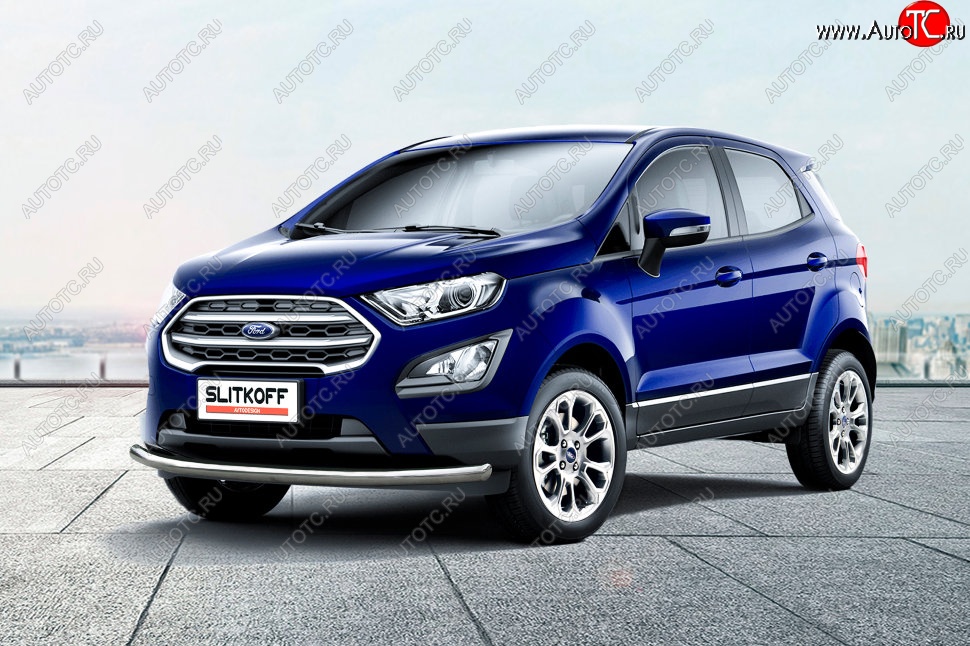 12 649 р. Защита заднего бампера Slitkoff (d57 мм)  Ford EcoSport  B515 (2017-2019) рестайлинг (Нержавейка, Полированная)  с доставкой в г. Керчь