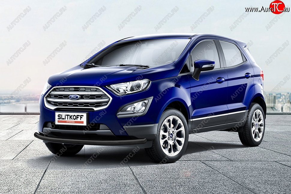 8 849 р. Защита заднего бампера Slitkoff (d57 мм)  Ford EcoSport  B515 (2017-2019) рестайлинг (Сталь с полимерным покрытием. Цвет: чёрный)  с доставкой в г. Керчь