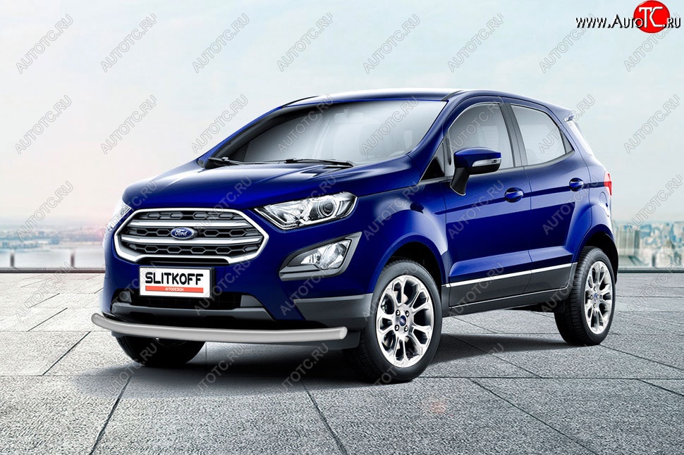 8 849 р. Защита заднего бампера Slitkoff (d57 мм)  Ford EcoSport  B515 (2017-2019) рестайлинг (Сталь с полимерным покрытием. Цвет: серебристый)  с доставкой в г. Керчь