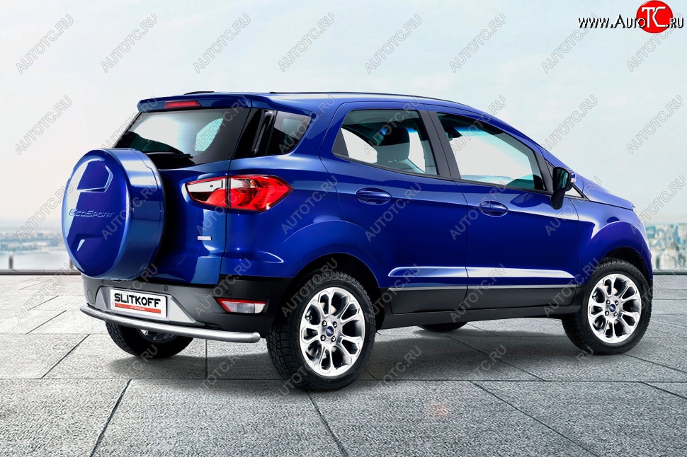 8 349 р. Защита заднего бампера Slitkoff (d57)  Ford EcoSport  B515 (2017-2019) рестайлинг (Нержавейка, Полированная)  с доставкой в г. Керчь