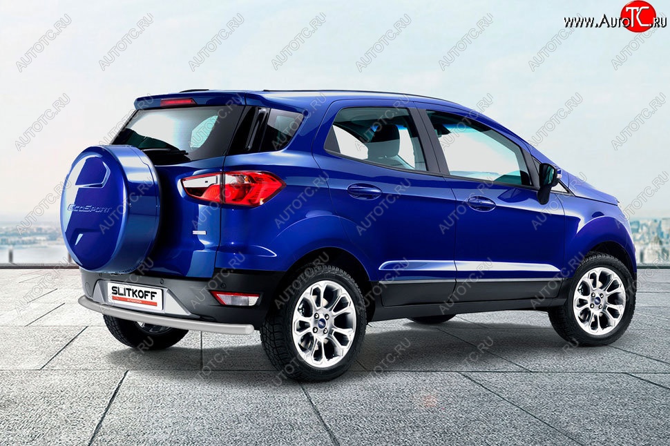 5 799 р. Защита заднего бампера Slitkoff (d57)  Ford EcoSport  B515 (2017-2019) рестайлинг (Сталь с полимерным покрытием. Цвет: серебристый)  с доставкой в г. Керчь