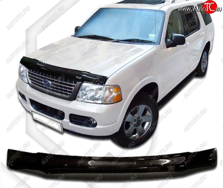 2 159 р. Дефлектор капота CA-Plastic Ford Explorer UN152 5 дв. (2001-2005) (Classic черный, Без надписи)  с доставкой в г. Керчь