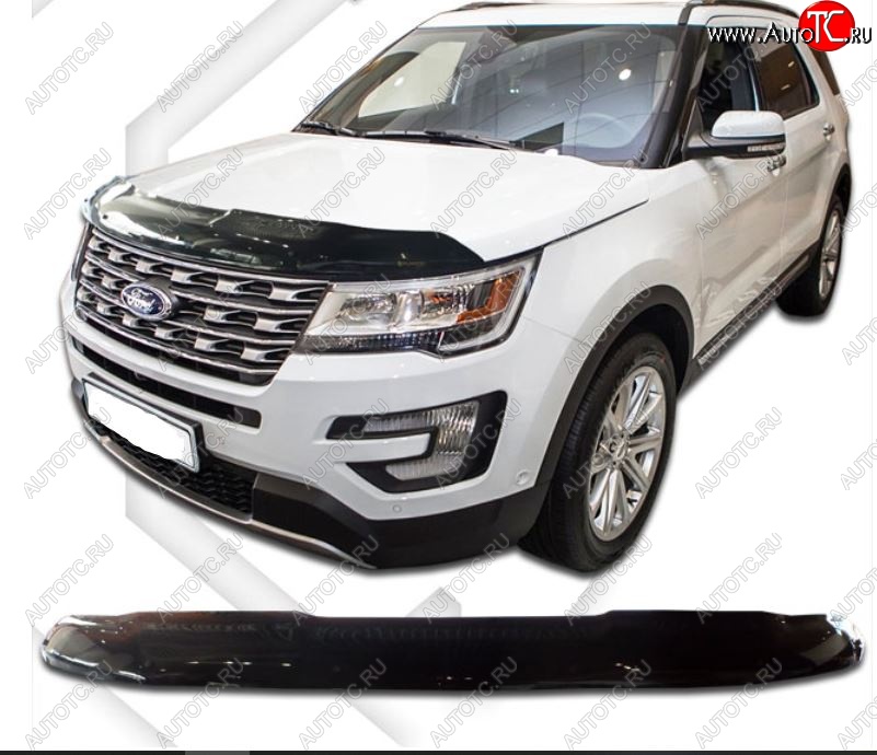 3 699 р. Дефлектор капота CA-Plastiс exclusive Ford Explorer U502 1-ый рестайлинг, 5 дв. (2015-2018) (Classic черный, Без надписи)  с доставкой в г. Керчь