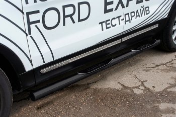 Защита порогов Slitkoff (d76, с проступями) Ford Explorer  U502 (2015-2018) 1-ый рестайлинг, 5 дв. (Сталь с полимерным покрытием. Цвет: чёрный)