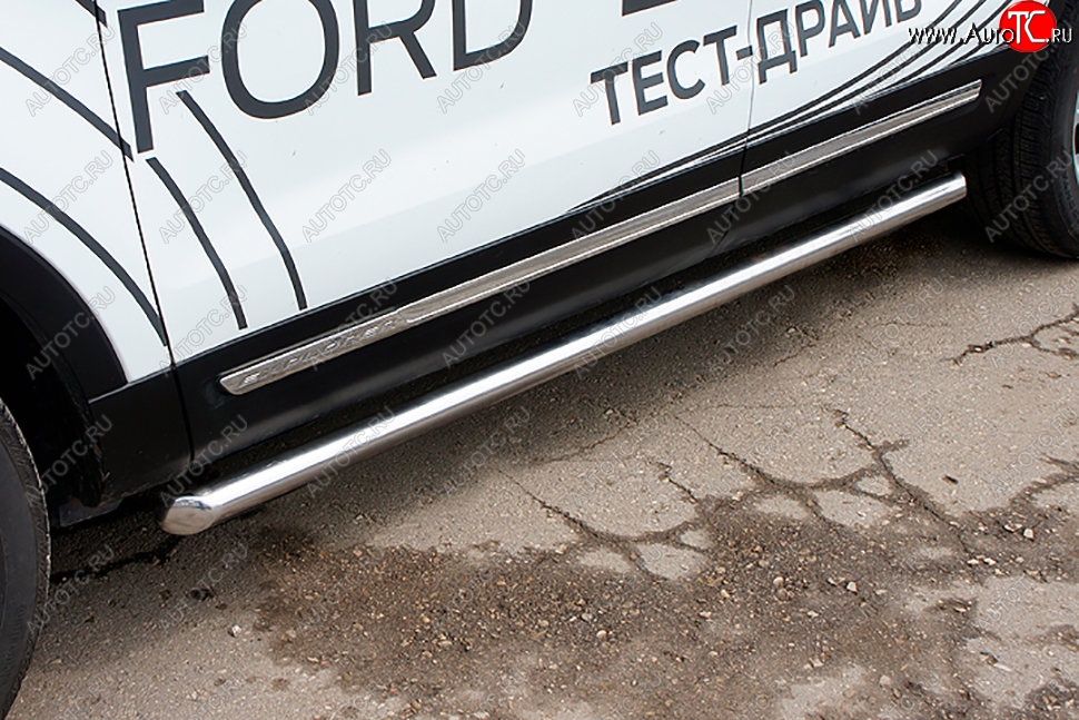 20 349 р. Защита порогов Slitkoff (d76 мм)  Ford Explorer  U502 (2015-2018) 1-ый рестайлинг, 5 дв. (Нержавейка, Полированная)  с доставкой в г. Керчь