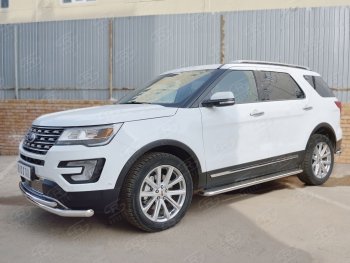 17 999 р. Защита переднего бампера (2 трубыØ63 и 42 мм, нержавейка) SLITKOFF Ford Explorer U502 2-ой рестайлинг, 5 дв. (2017-2019)  с доставкой в г. Керчь. Увеличить фотографию 2