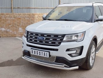 17 999 р. Защита переднего бампера (2 трубыØ63 и 42 мм, нержавейка) SLITKOFF Ford Explorer U502 2-ой рестайлинг, 5 дв. (2017-2019)  с доставкой в г. Керчь. Увеличить фотографию 4