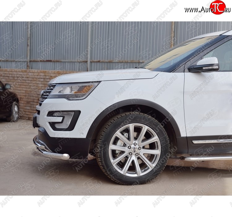 17 999 р. Защита переднего бампера (2 трубыØ63 и 42 мм, нержавейка) SLITKOFF Ford Explorer U502 2-ой рестайлинг, 5 дв. (2017-2019)  с доставкой в г. Керчь