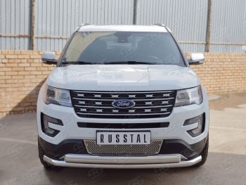 13 849 р. Защита переднего бампера (2 трубыØ63 и 75х42 мм, нержавейка) Russtal Ford Explorer U502 2-ой рестайлинг, 5 дв. (2017-2019)  с доставкой в г. Керчь. Увеличить фотографию 2
