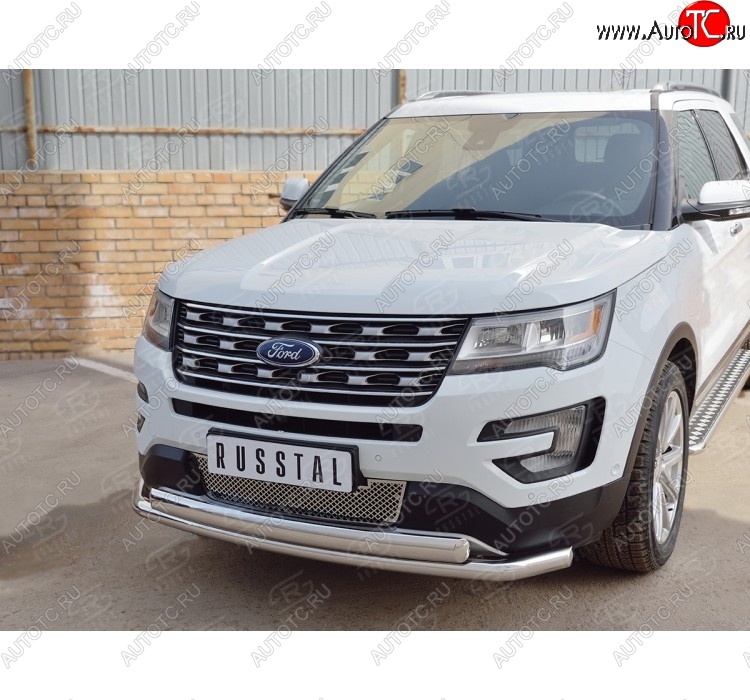 13 849 р. Защита переднего бампера (2 трубыØ63 и 75х42 мм, нержавейка) Russtal Ford Explorer U502 2-ой рестайлинг, 5 дв. (2017-2019)  с доставкой в г. Керчь