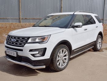 16 849 р. Защита переднего бампера (Ø63 мм волна, нержавейка) SLITKOFF Ford Explorer U502 2-ой рестайлинг, 5 дв. (2017-2019)  с доставкой в г. Керчь. Увеличить фотографию 2