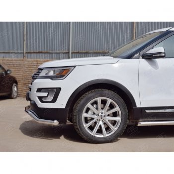 16 849 р. Защита переднего бампера (Ø63 мм волна, нержавейка) SLITKOFF Ford Explorer U502 2-ой рестайлинг, 5 дв. (2017-2019)  с доставкой в г. Керчь. Увеличить фотографию 3