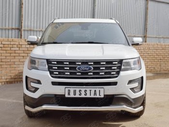 16 849 р. Защита переднего бампера (Ø63 мм волна, нержавейка) SLITKOFF Ford Explorer U502 2-ой рестайлинг, 5 дв. (2017-2019)  с доставкой в г. Керчь. Увеличить фотографию 4
