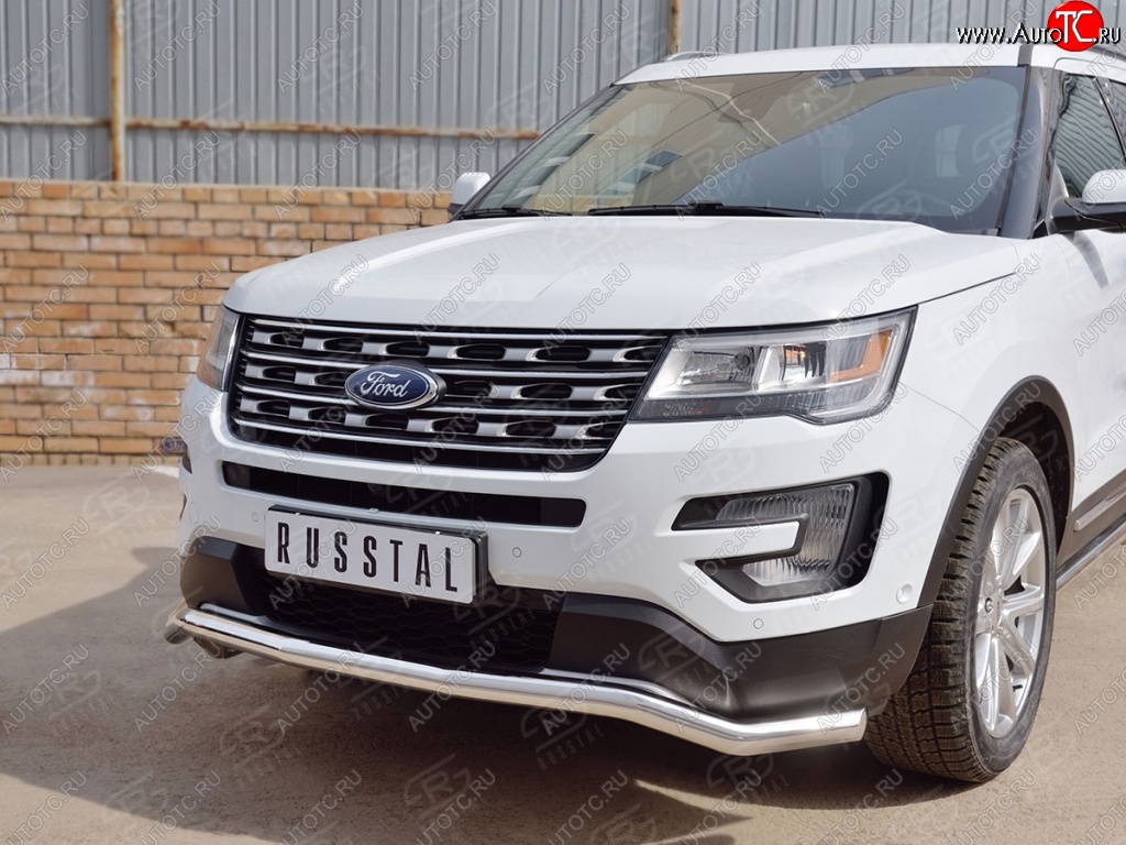 16 849 р. Защита переднего бампера (Ø63 мм волна, нержавейка) SLITKOFF Ford Explorer U502 2-ой рестайлинг, 5 дв. (2017-2019)  с доставкой в г. Керчь