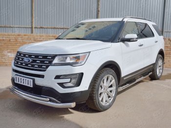 Защита переднего бампера (2 трубыØ76 и 42 мм, нержавейка) SLITKOFF Ford Explorer  U502 (2015-2019) 1-ый рестайлинг, 5 дв., 2-ой рестайлинг, 5 дв.
