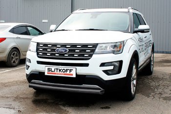 Защита переднего бампера Slitkoff (d76 мм) Ford Explorer  U502 (2015-2018) 1-ый рестайлинг, 5 дв. (Сталь с полимерным покрытием. Цвет: чёрный)