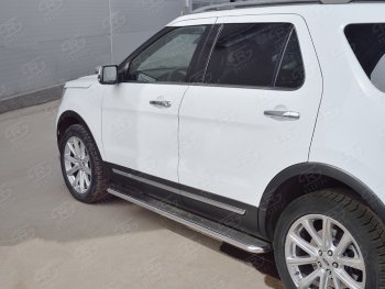 Широкая защита порогов с трубой d42 мм с нержавеющим листом SLITKOFF v3 Ford Explorer U502 2-ой рестайлинг, 5 дв. (2017-2019)