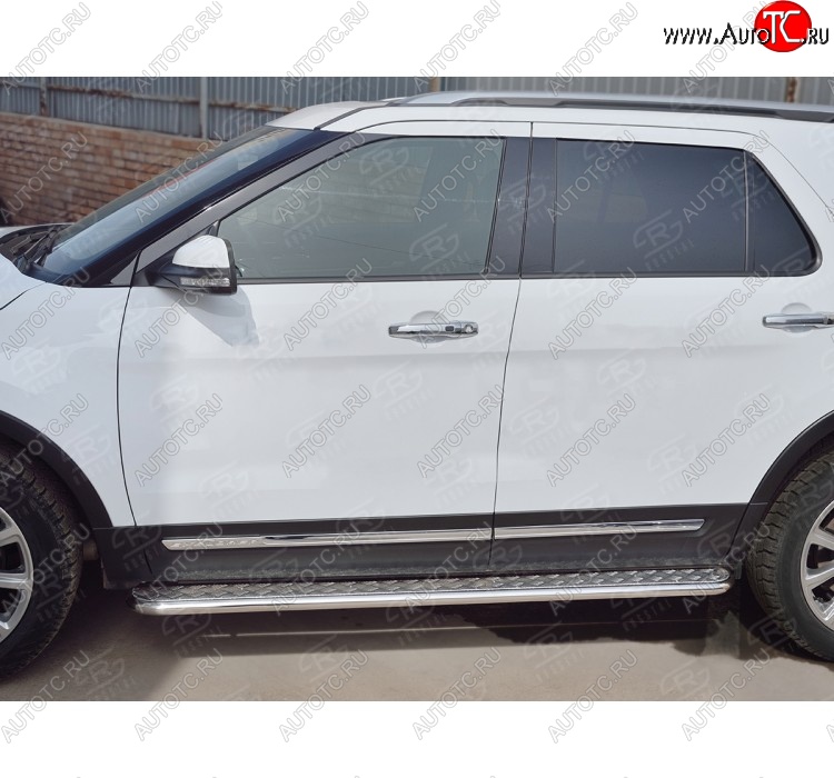 22 999 р. Широкая защита порогов с трубой d42 мм SLITKOFF v2 Ford Explorer U502 2-ой рестайлинг, 5 дв. (2017-2019)  с доставкой в г. Керчь
