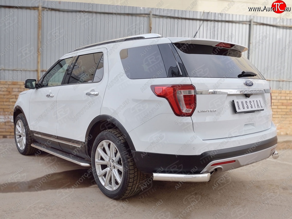 14 249 р. Защита заднего бампера (Ø76 мм уголки, нержавейка) SLITKOFF Ford Explorer U502 1-ый рестайлинг, 5 дв. (2015-2018)  с доставкой в г. Керчь