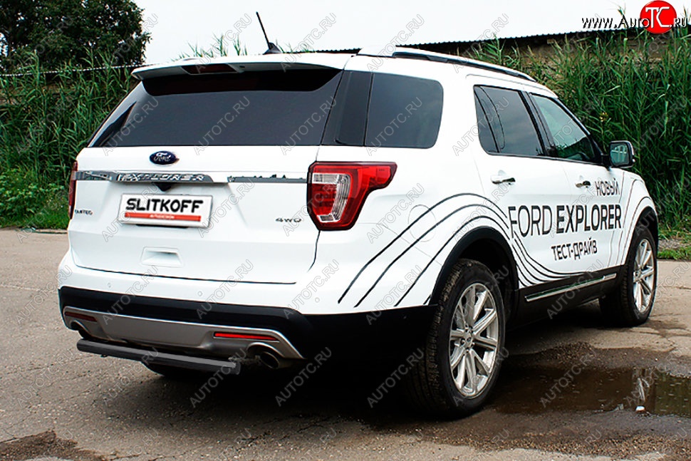 7 449 р. Защита заднего бампера Slitkoff (d57 мм)  Ford Explorer  U502 (2015-2018) 1-ый рестайлинг, 5 дв. (Сталь с полимерным покрытием. Цвет: чёрный)  с доставкой в г. Керчь
