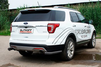 12 699 р. Защита заднего бампера Slitkoff (d76 мм, уголки)  Ford Explorer  U502 (2015-2018) 1-ый рестайлинг, 5 дв. (Нержавейка, Полированная)  с доставкой в г. Керчь. Увеличить фотографию 2