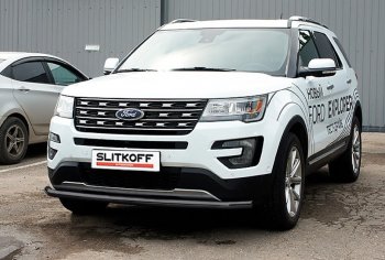Защита переднего бампера Slitkoff (Ø 57 мм). Ford Explorer  U502 (2015-2018) 1-ый рестайлинг, 5 дв. (Сталь с полимерным покрытием. Цвет: черный)