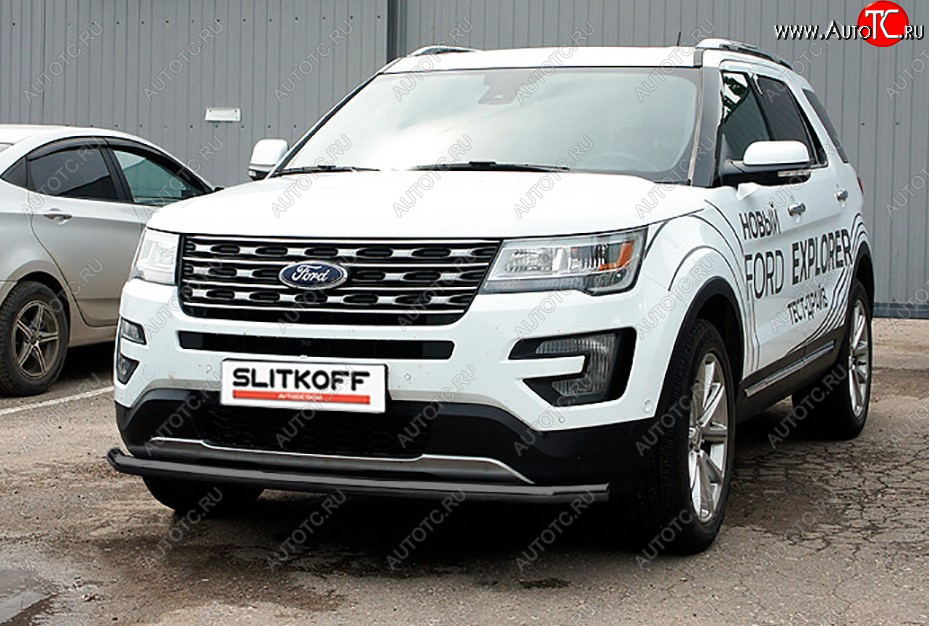 9 499 р. Защита переднего бампера Slitkoff (Ø 57 мм). Ford Explorer U502 1-ый рестайлинг, 5 дв. (2015-2018) (Сталь с полимерным покрытием. Цвет: черный)  с доставкой в г. Керчь