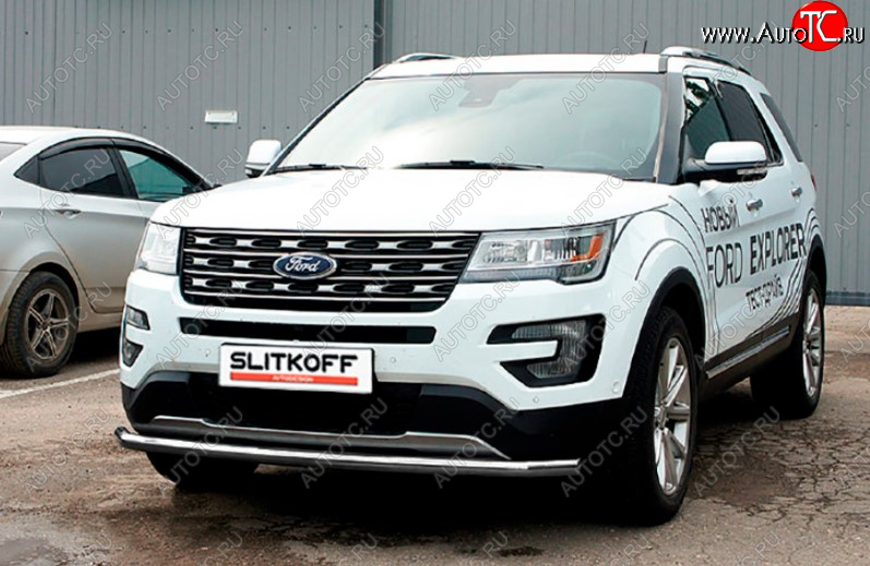 9 499 р. Защита переднего бампера Slitkoff (Ø 57 мм).  Ford Explorer  U502 (2015-2018) 1-ый рестайлинг, 5 дв. (Сталь с полимерным покрытием. Цвет: серебристый)  с доставкой в г. Керчь
