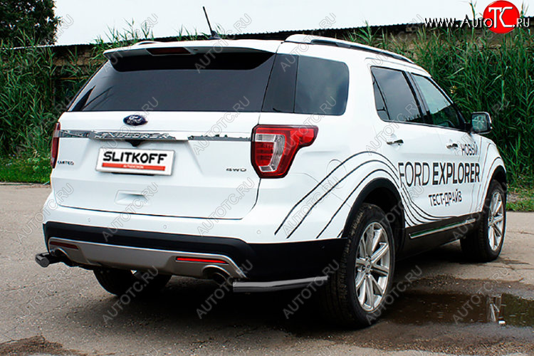 7 749 р. Защита заднего бампера Slitkoff (Ø 57 мм, уголки) Ford Explorer U502 1-ый рестайлинг, 5 дв. (2015-2018) (Цвет: черный)  с доставкой в г. Керчь