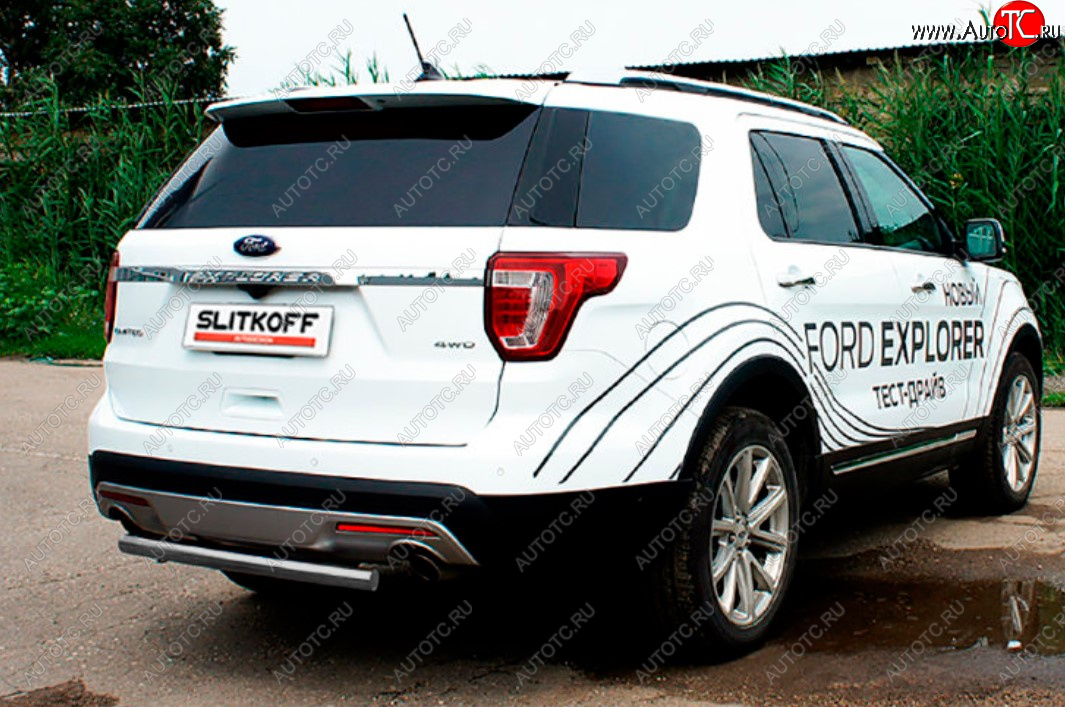 7 449 р. Защита заднего бампера Slitkoff (Ø 57 мм).  Ford Explorer  U502 (2015-2018) 1-ый рестайлинг, 5 дв. (Цвет: серебристый)  с доставкой в г. Керчь